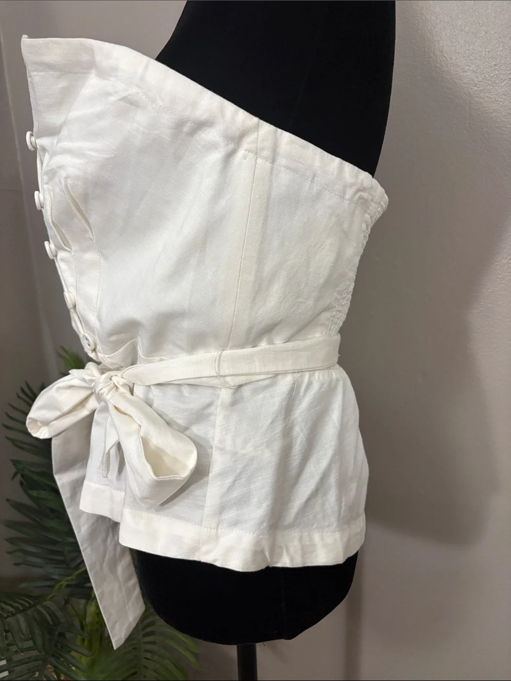 Free People Elvia Corset White Strapless Button-Front Tie-Waist women’s Large